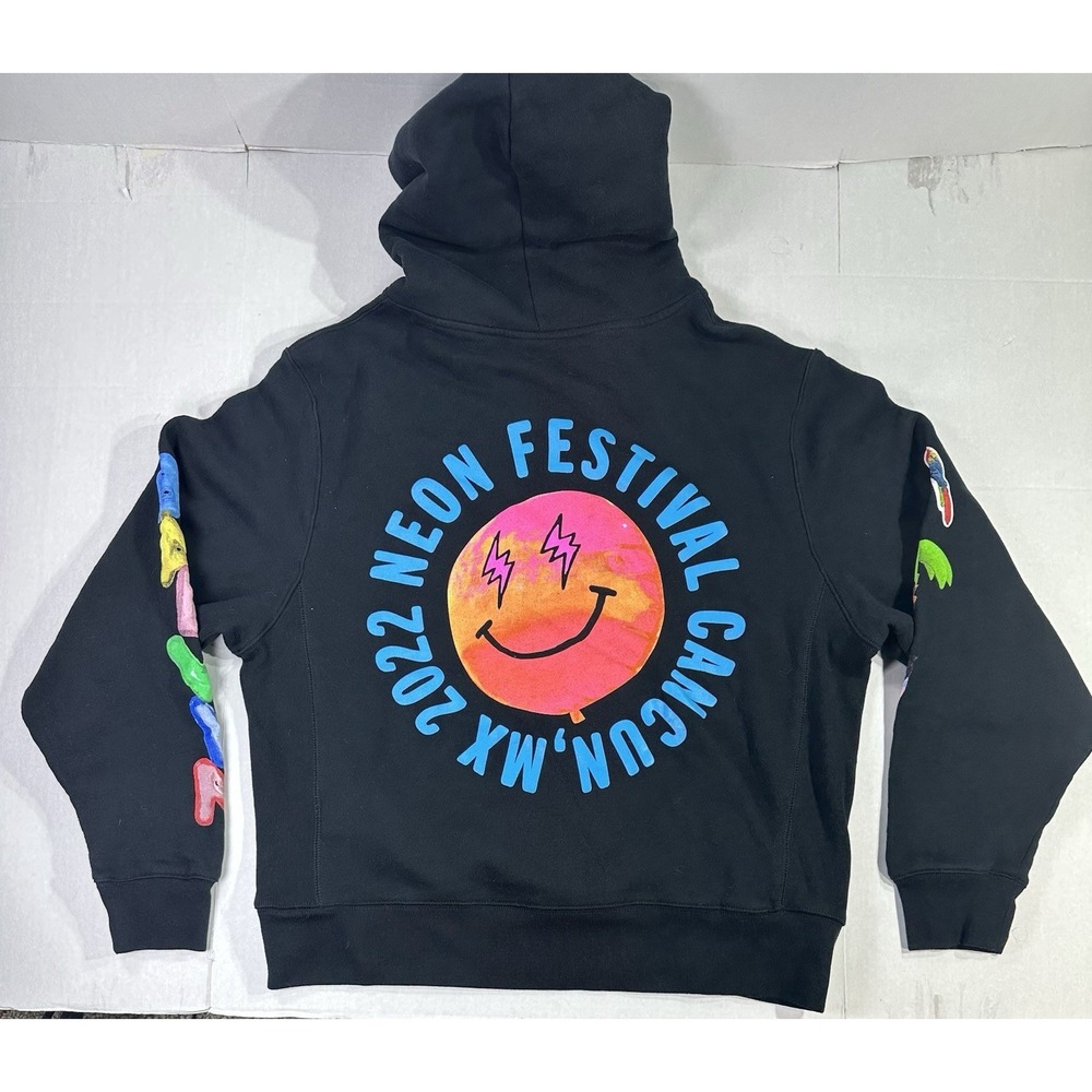 Balvin 2022 Neon Festival Cancun Mexico Hoodie XL Black Graphic Pullover